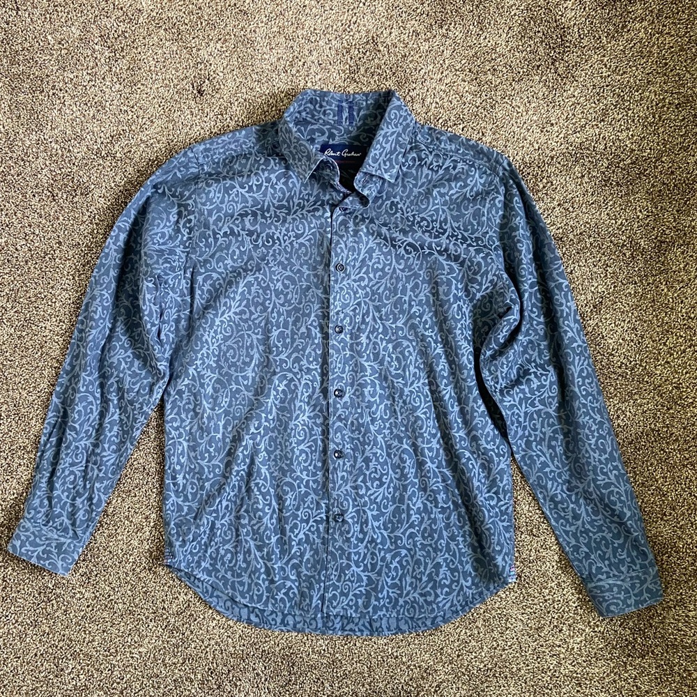 Robert Graham Dark Grey Patterned Button Down Size Large